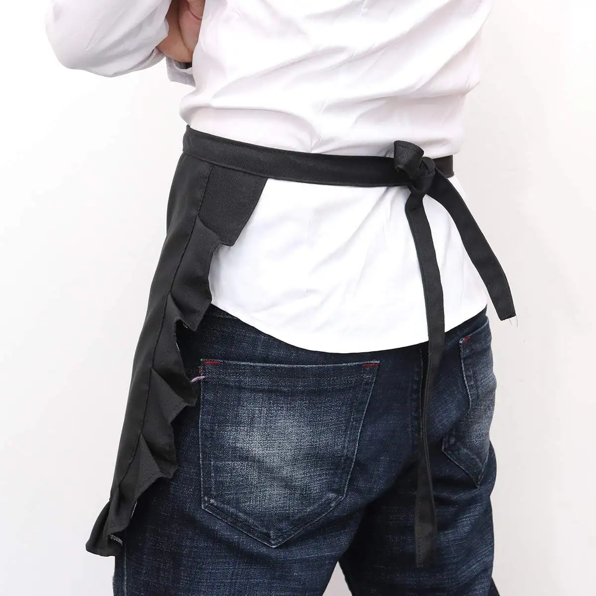 Fashionable Polyester Short Apron Half Waist Bib with Large Capacity Pocket for Seasoning Thermometer Recipe Cards Women