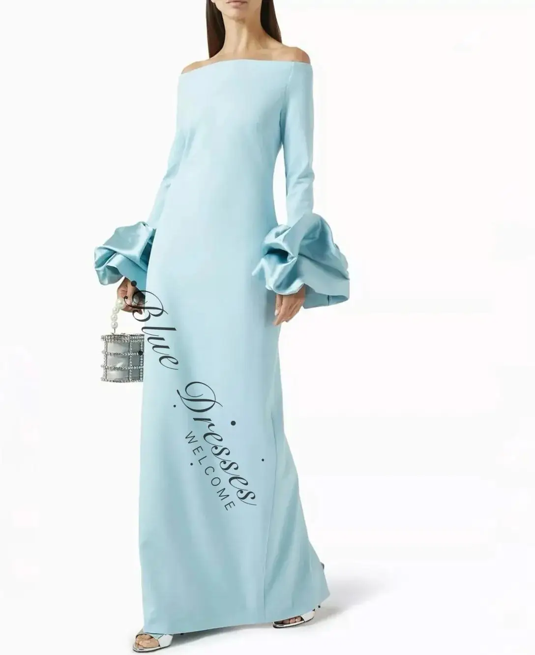 

customized Long Crepe Evening Dresses with Slit Mermaid Boat Neck Pleated Floor Length Wedding Guest Dress for Women
