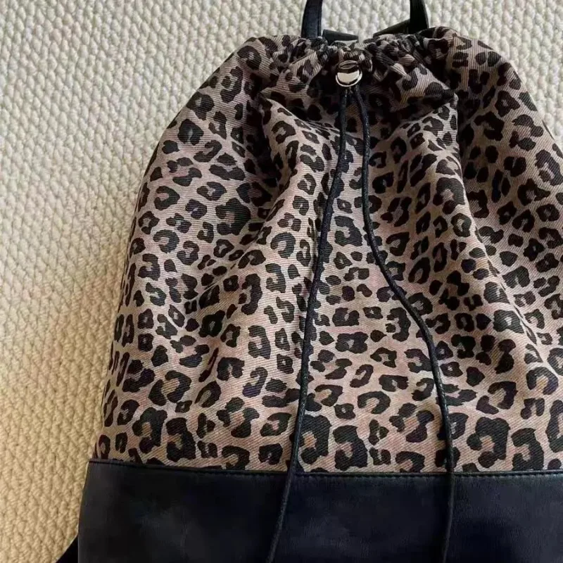 Leopard Print Backpack Fashion Commuting Large Capacity Backpacks 2024 New Drawstring Shoulders Bag for Women