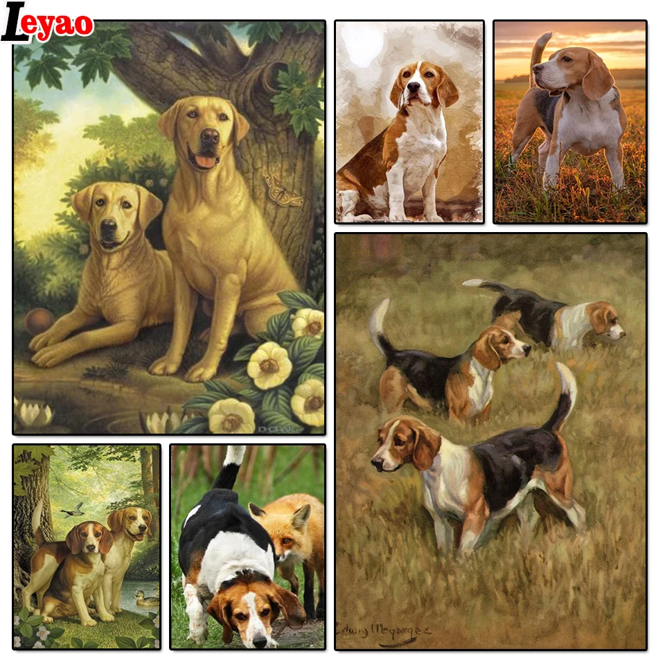 New 5D DIY Diamond Painting Beagles Diamond Embroidery Cute Dog Rhinestones Crafts Full Square Round Drill Home Decor Art