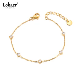 Lokaer Classic Small Dainty Cubic Zirconia Chain Bracelets for Women 18K Gold Plated Stainless Steel Wedding Jewelry B24059