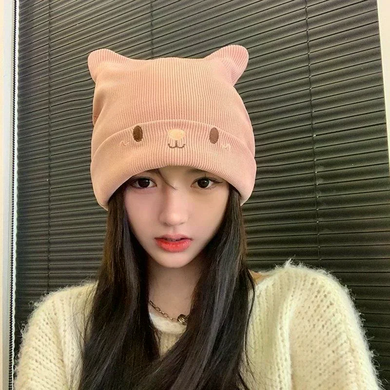 

Новая женская осенне-зимняя милая шапка, женская шапка с мультяшными медвежьими ушками, кавайная вязаная шапка для девочек, вязаная крючком шапка для женщин