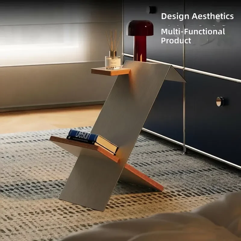 Modern Stainless Steel Coffee Table Shelf Small Living Room Bookshelf Simple Sofa Side Table Multi Functional Home Furniture