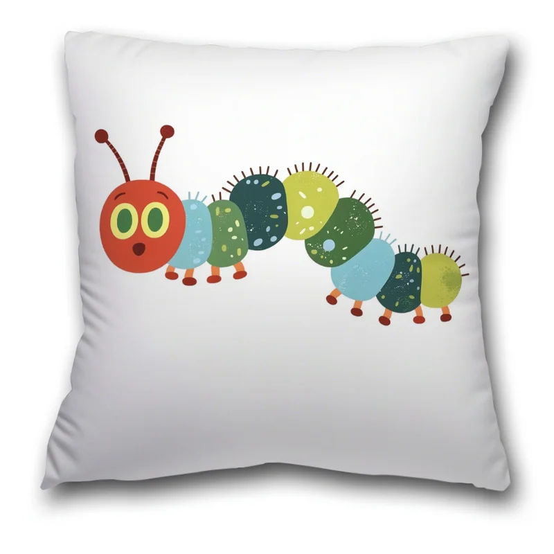 1pc, Cute Caterpillar Pillow Cover Short Plush Single-Sided Printed Pillowcase, Pillow Insert Not Included