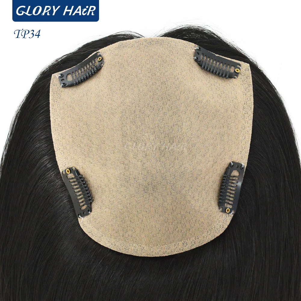 TP34 Injection Silk Top Diamond Net Cover Women Topper 15 Inch Chinese Remy Hair 4 Clips Perimeter 5.5x6 Human Hair Wig