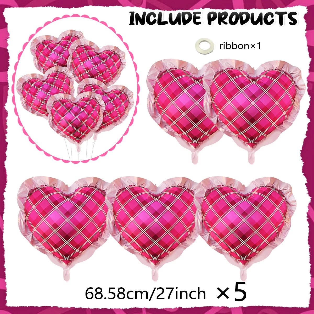 5 Stück 27 Zoll herzförmige Aluminiumfolienballons mit Spitzenmuster, geeignet für Geburtstage, Hochzeiten, Heiratsanträge, Jahrestage und Partydekorationen. – Detail 9