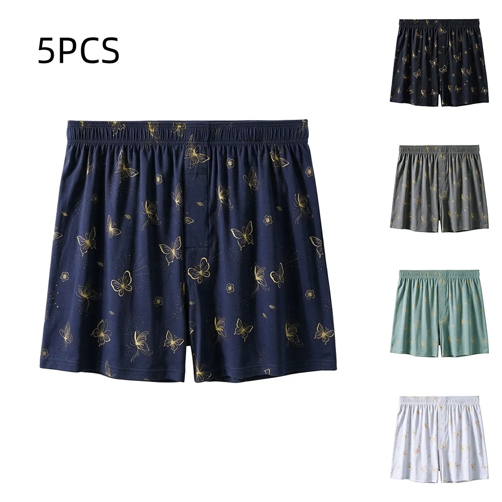 5pcs Men's Printed Flat Angle Pants Loose Breathable Elastic Belt Casual Underwear L-4XL Large Size Comfortable Home Wear