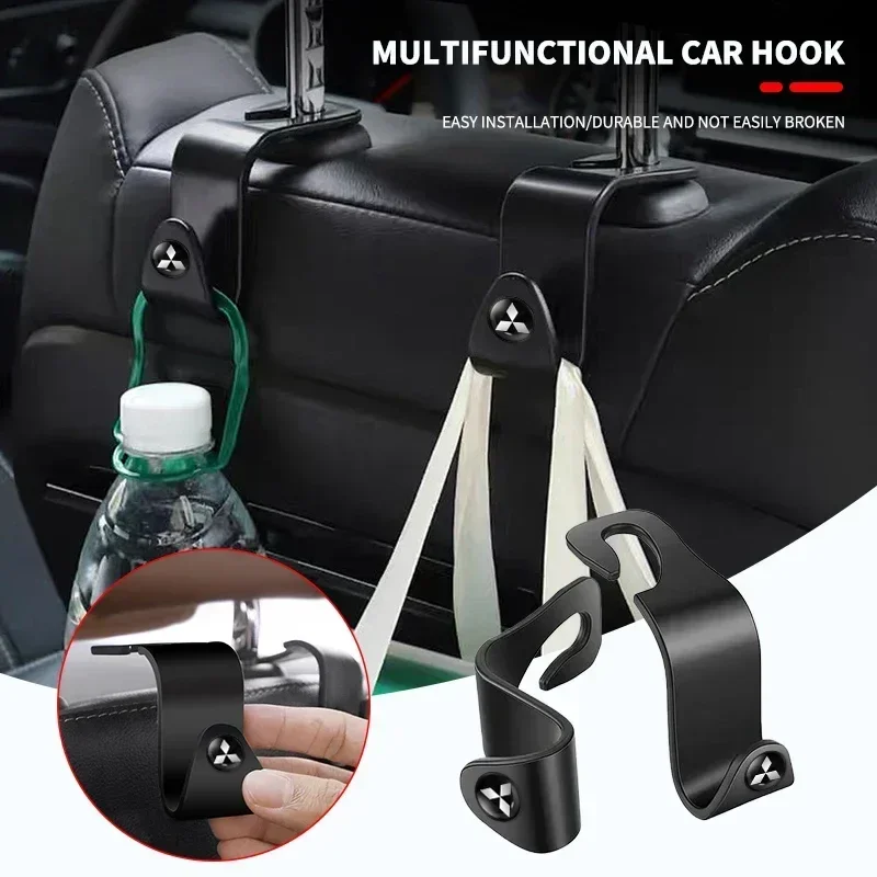 1/2PCS Car Seat Headrest Hook Storage Hanger For Mitsubishi Logo ASX Outlander Lancer Pajero Eclipse Galant Mirage Accessories