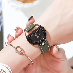 Design semi-circle dial leather strap personality quartz watch women's watch accessories for women small elegant woman watch