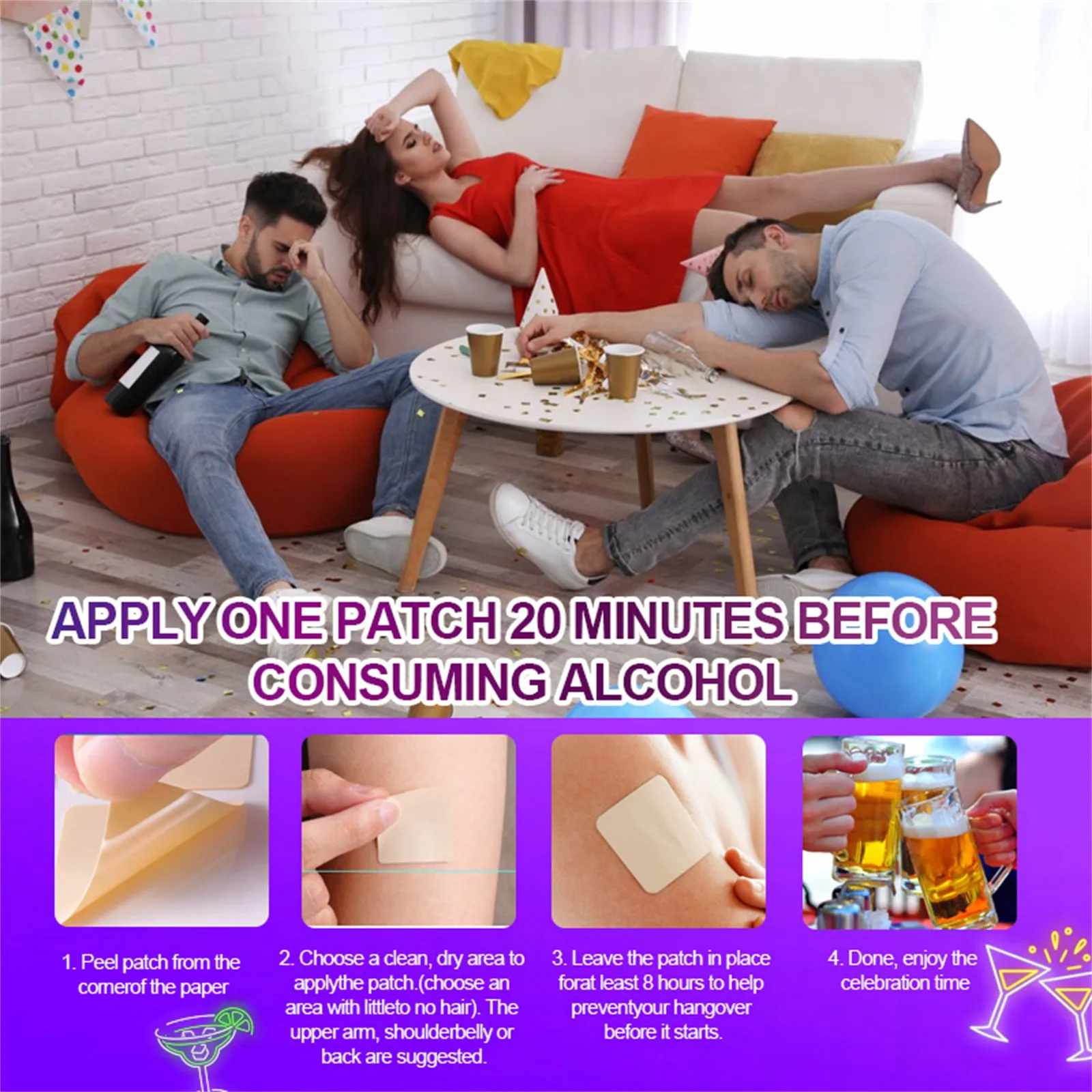 60pcs Drunkenness Migraine Patches Headache Pad Effective Convenient Skin External Application Vitamin For Hangover