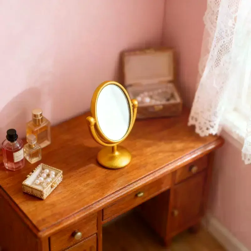 1Pcs Miniature Retro Mirror Dressing Table Scene Model 1:12 Scale Dollhouse Ornament Vintage Bathroom Furniture Doll Accessories