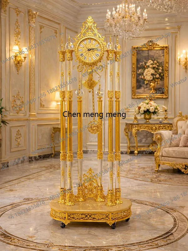 

Floor Room Floor Clock European Standing Golden Crystal Floor Clock Luxury Villa Standing Clock