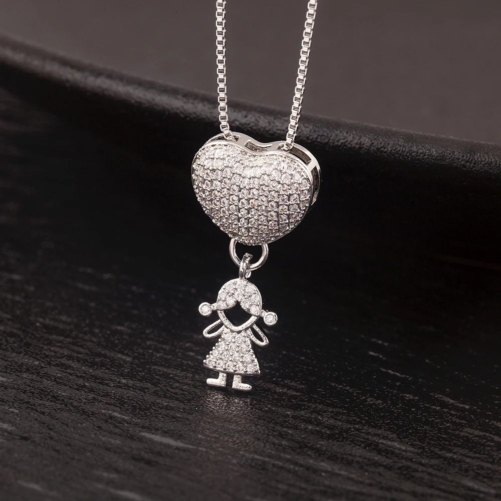 AIBEF Trendy Boy/Girl Pendant Necklaces Women Fashion Charm Cute Chain Choker Heart Family Jewelry Son/Daughter Birthday Gifts