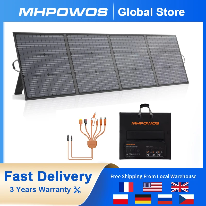 

MHPOWOS 220 Watt Portable Solar Panel for Power Station, 40V Foldable Solar Charger with Solar Cable 4 Kickstands for Camping RV