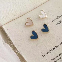 Sweet Heart Stud Fashion Earrings for Women Girl Cute Blue Pink Love Bling Glaze Earrings Aesthetic Designer Jewelry Party Gifts