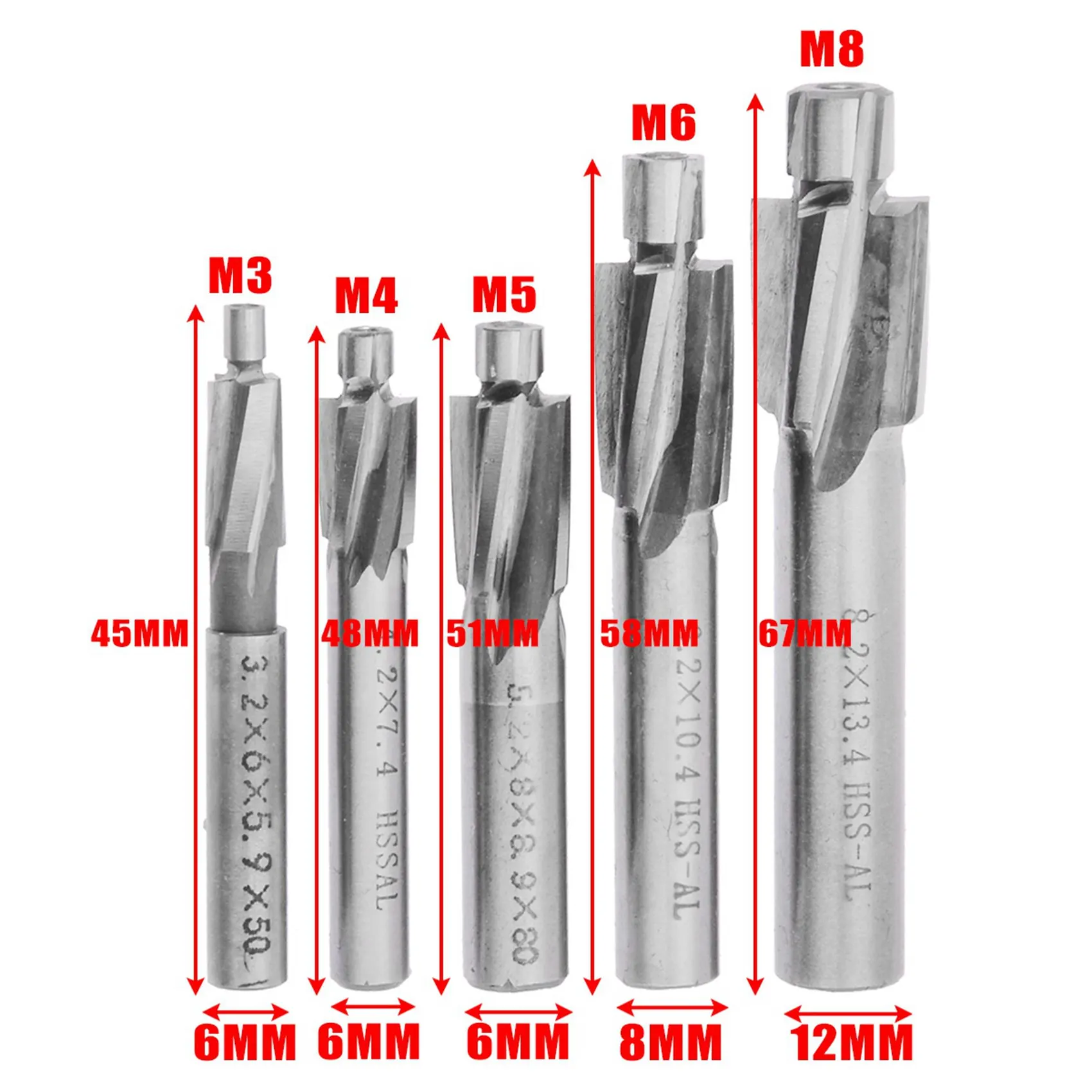 B28C-10Pcs HSS Counterbore نهاية مطحنة M3-M8 الطيار الشق أداة قاطعة المطحنة غاطسة نهاية المطاحن