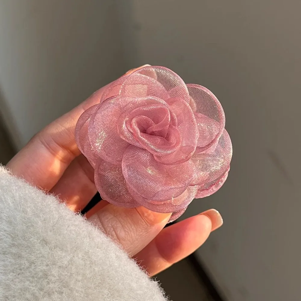 

Creative Cloth Simulation Flower Hair Claw Mesh French Style Camellia Shark Clip Headwear Headdress Flower Claw Clip Holiday