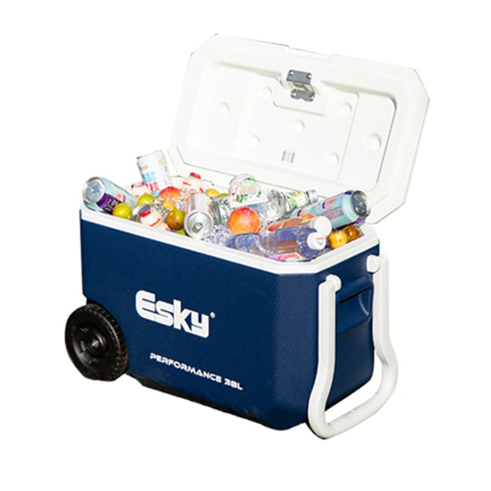 38QT Insulated Portable Cooler With Heavy Duty Wheels Leak-Proof Outdoor Picnic Wheeled Hard Cooler Box