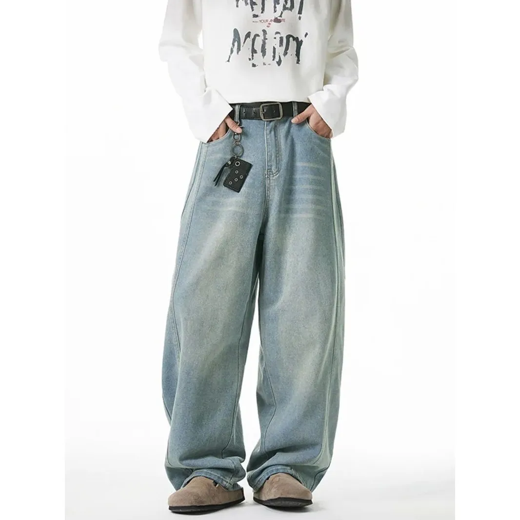 

Loose Fit Waed Jeans for Men Spring Summer New Side Split Cleanfit Sle Polyde Fabric Neutral Dstring Pant Opening