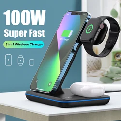 Wireless Charger Stand 15W Qi Fast Charging Station Dock for Apple Watch iWatch 7 AirPods Pro For iPhone 14 13 12 11 Pro XS XR X