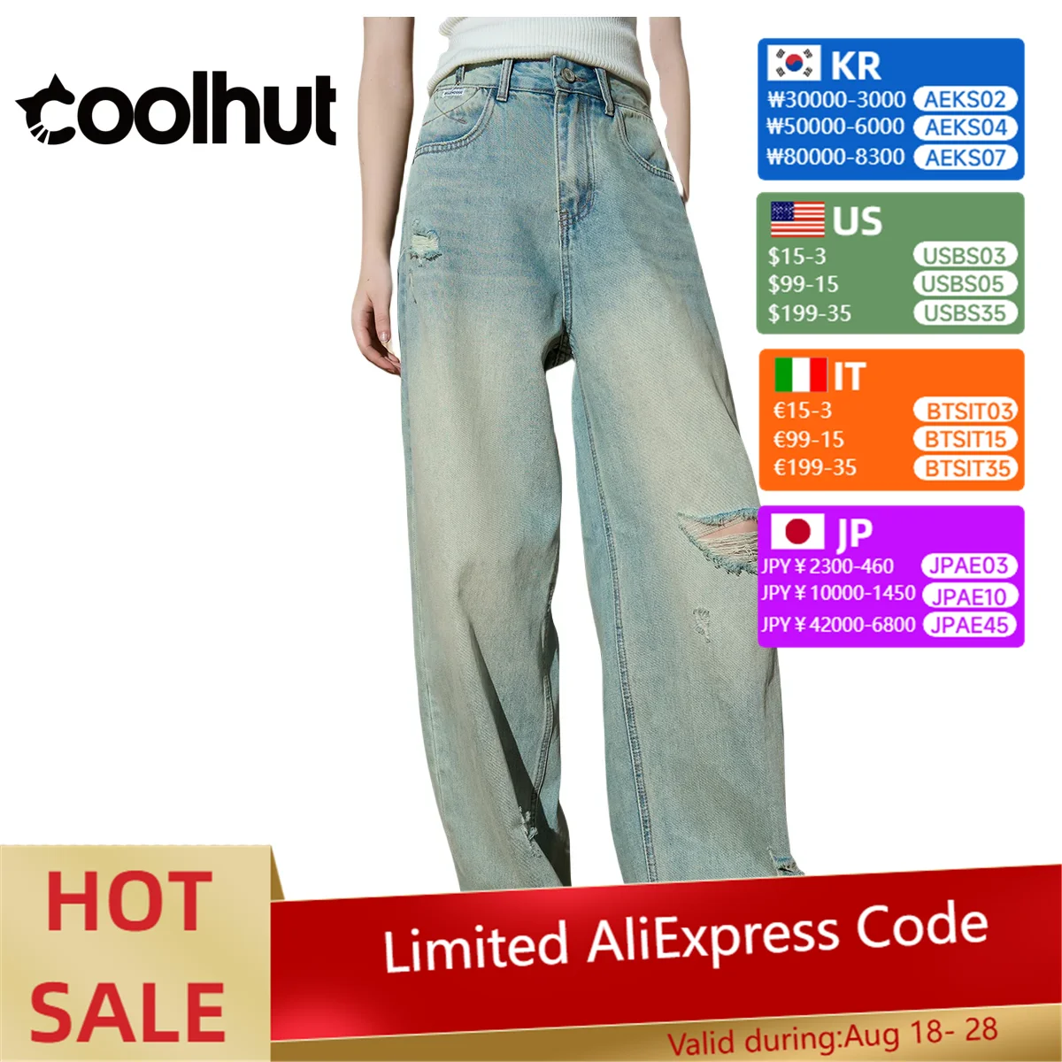 

COOLHUT Women's Vintage High Waist Straight Jeans Distressed Wide Leg Casual Y2K Denim Pants For Women Summer Irregular Ripped