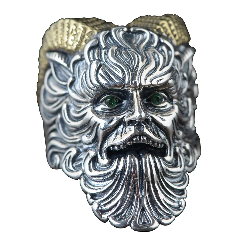 

BOCAI Solid S925 Silver Retro Thai Silver Ring for Men Wholesale Exquisite Gift with Sheep Horn Satan Pattern