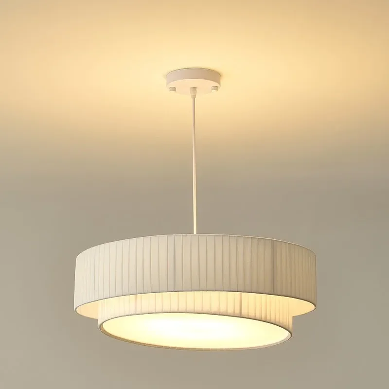 Modern Creamy Style E27 Chandelier Nordic Bedroom Pendant Lights Minimalism White Hanging Lamp Fabric Led Suspend Lamp Fixtures