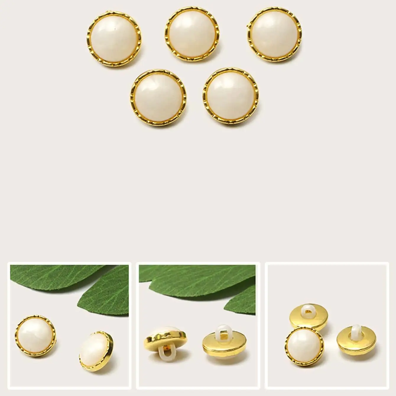 10 pz/set bottoni con gambo di perle di colore bianco nero bottoni da cucito con diametro di 15mm sul retro in metallo per abbigliamento decorazione