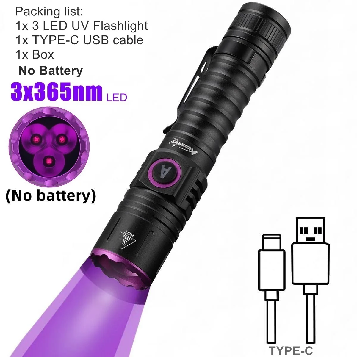 15W UV 365nm High power Blacklight USB Zaklamp Onzichtbare Inkt Marker Kat Hond Urine Tinea Erts Geld Schorpioen fluorescentie Licht