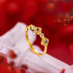 Women's Ring 18K Gold Color Four Leaf Grass Colorful Diamond Women's Ring Gold Jewelry Gold Color Wedding for Bridal Girlfriend