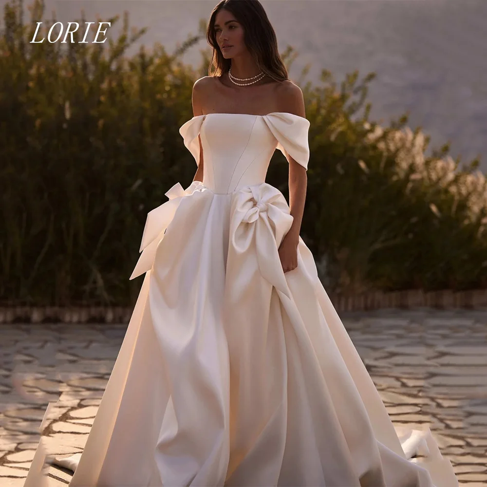 

LORIE Luxury Bow A Line Wedding Dress Off The Shoulder Bridal Dresses Elegant Pleat Wedding Gown Customized 2026