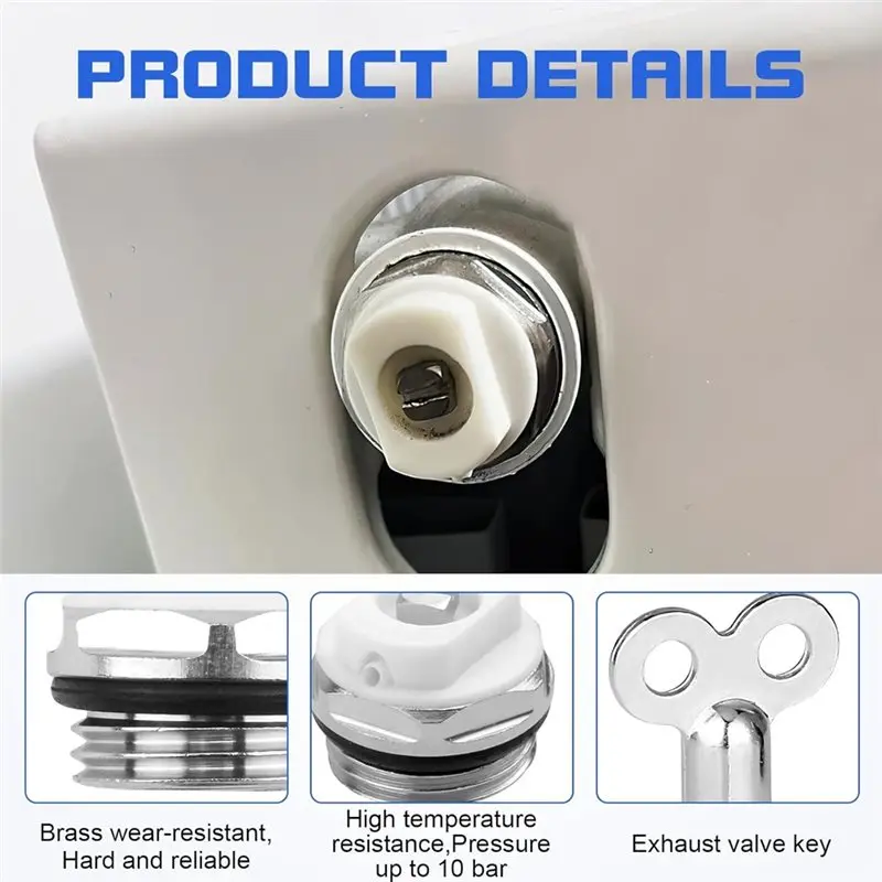 DT19 8 Pack 1/2 Inch Radiator Bleed Valve with 2 Bleed Keys, Heating Exhaust Nozzle Vent for Home Radiator