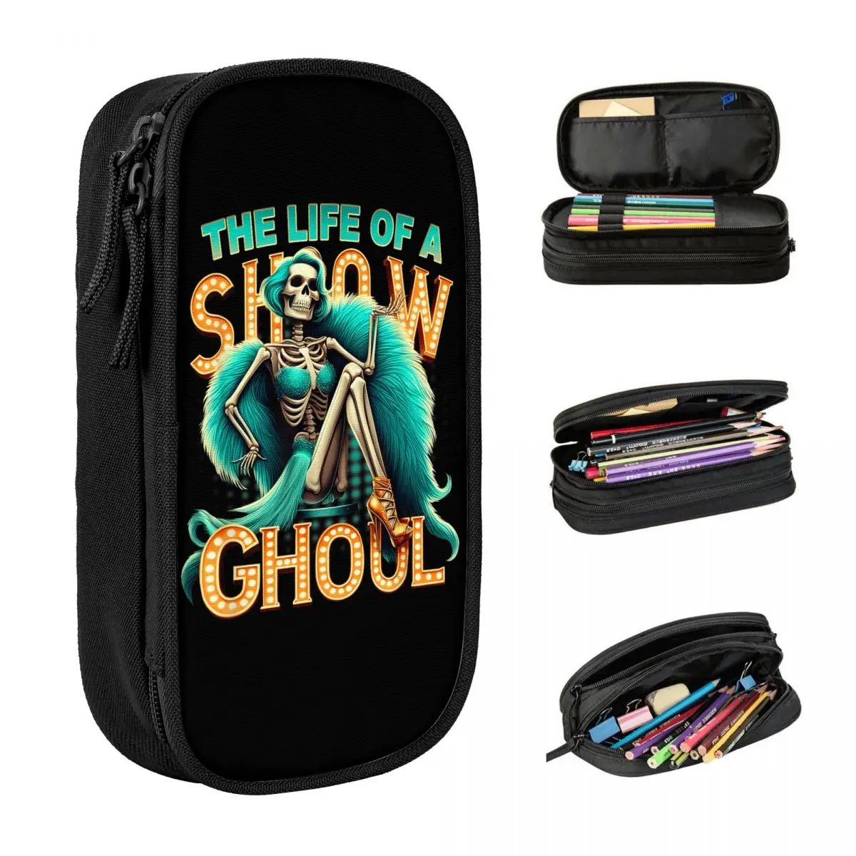 

The Life Of A Show-Ghoul Ретро Хэллоуин Шоу Скелет Девушка Пенал Мальчик Девушка Милый Пенал Графические Школьные Пеналы