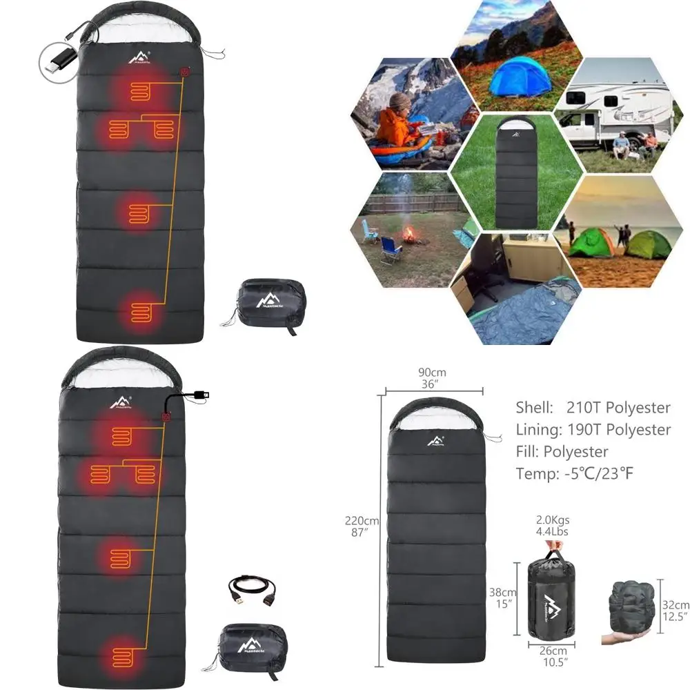 Portable Multi-USB Heating Pads for Sleeping Bags, Powered by Battery Bank or USB Supply, 5-Piece Set, Ideal for Cold Weather Ca