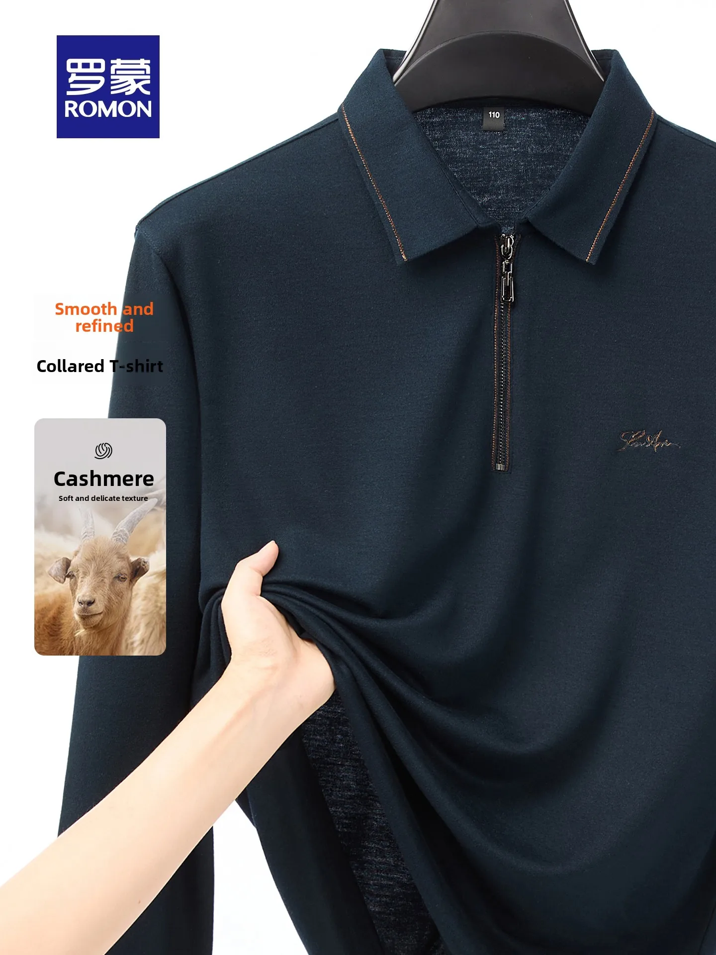 Loomen Men's Thin  Shirt Silk Cashmere Casual Zipper Collar Autumn Business Leisure Standard Fit Long Sleeve T-Shirt