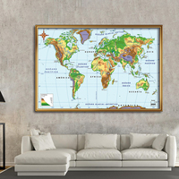 150*100cm The World Orographic Map Spanish Language Non-woven Canvas Painting Wall Art Poster Office Home Decor School Supplies