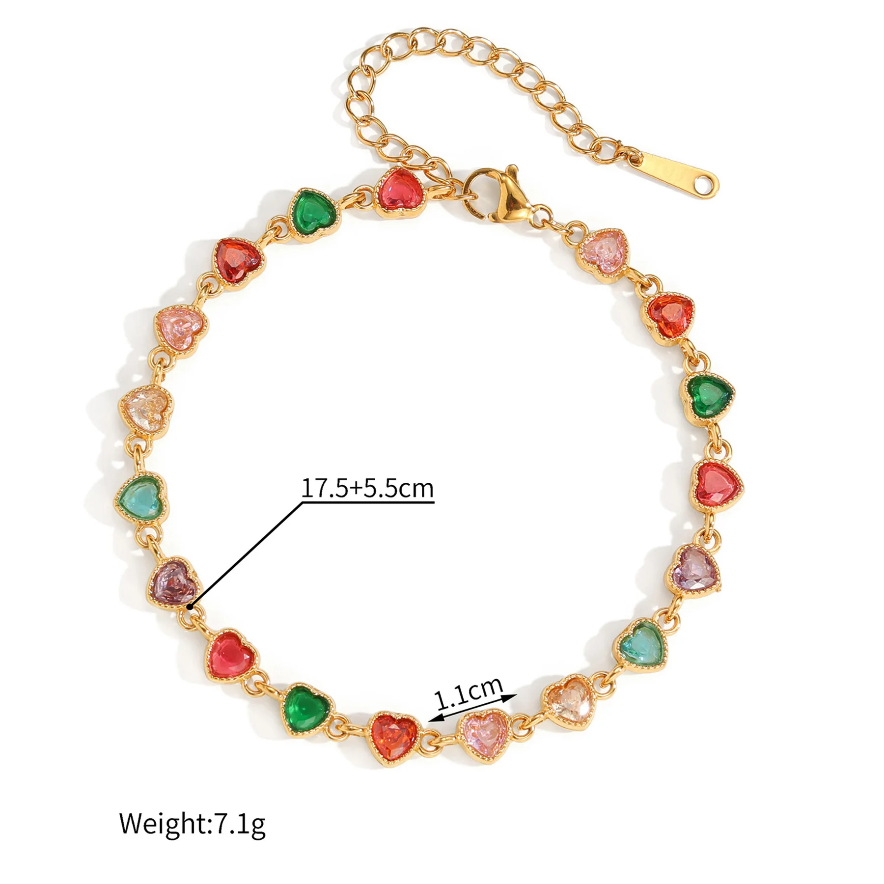 Trendy Shiny Colorful Heart Zircon Bracelet for Women Stainless Steel Multicolor Heart Stone Bracelet Wedding Party Jewelry Gift
