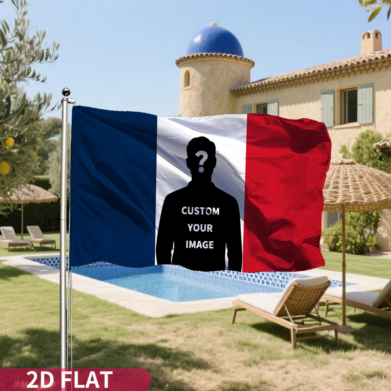 1 cartel plano 2D personalizado con bandera francesa/francés, decoración de pancarta con bandera nacional de Francia con imagen personalizable, poliéster