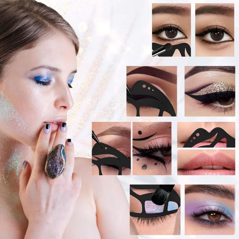 Stencil per ombretto 5 in 1 Strumento per ombretto in silicone Stencil riutilizzabili per il trucco degli occhi Modello per eyeliner per strumento di trucco per principianti