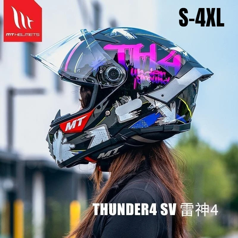 

Motorcycle Helmets Racing Mt Helmet Spain Thunder 4 Sv Full Face Double Visors Dual D-Ring Buckle S-4Xl All Seasons capacete