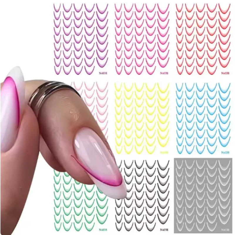 

Gradient Color Line Design Nail Art Stickers Self-adhesive Ail Tips Nail Slider Fashion DIY Stencil For Manicure Decoration