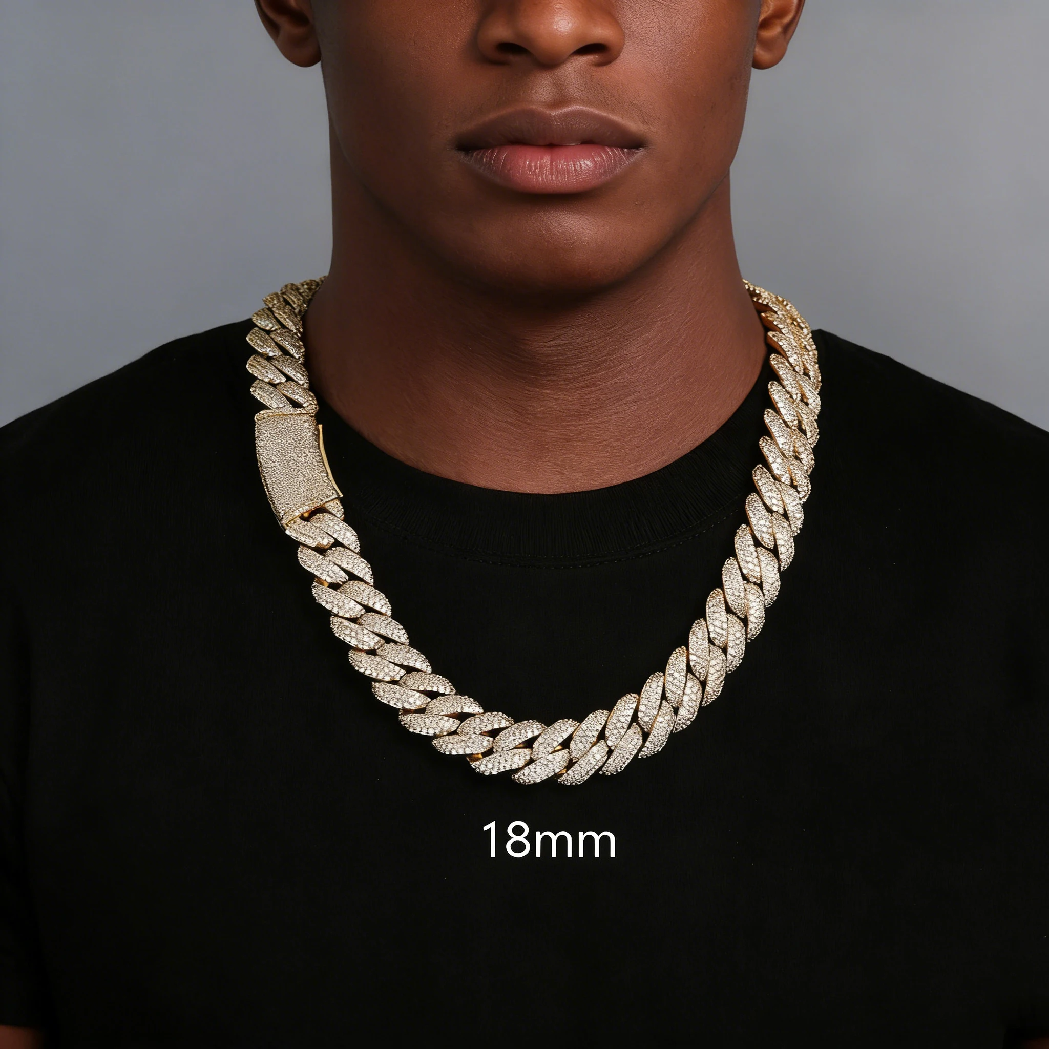 

ESKEEM 18MM Iced Out Cubic Zirconia Cuban Chain Bubble 3 Rows Diamond Cuban Link Necklace Men Hip Hop Jewelry Wholesale