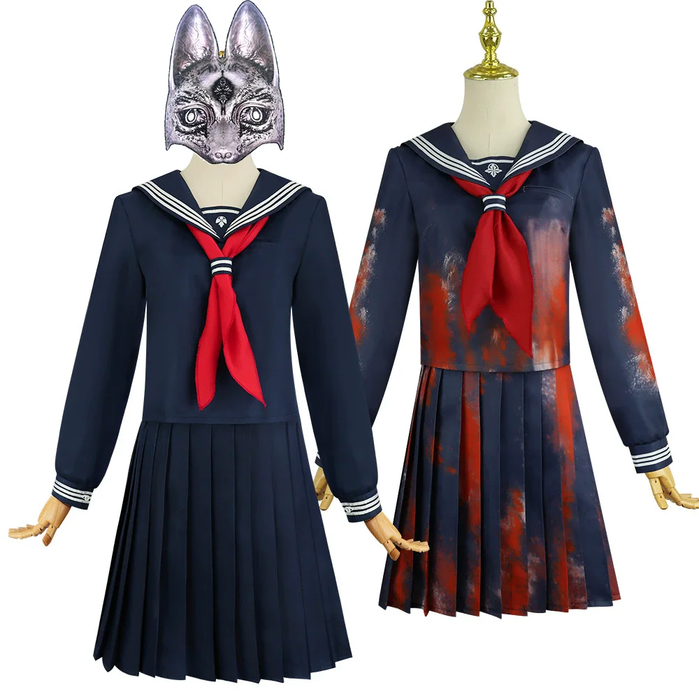 أزياء هينكو شيميزيو التأثيرية للمدرسة النسائية الصامتة JK زي هيل الأزرق الداكن بدلة بحار مع قناع الثعلب ملابس حفلات الهالوين #1