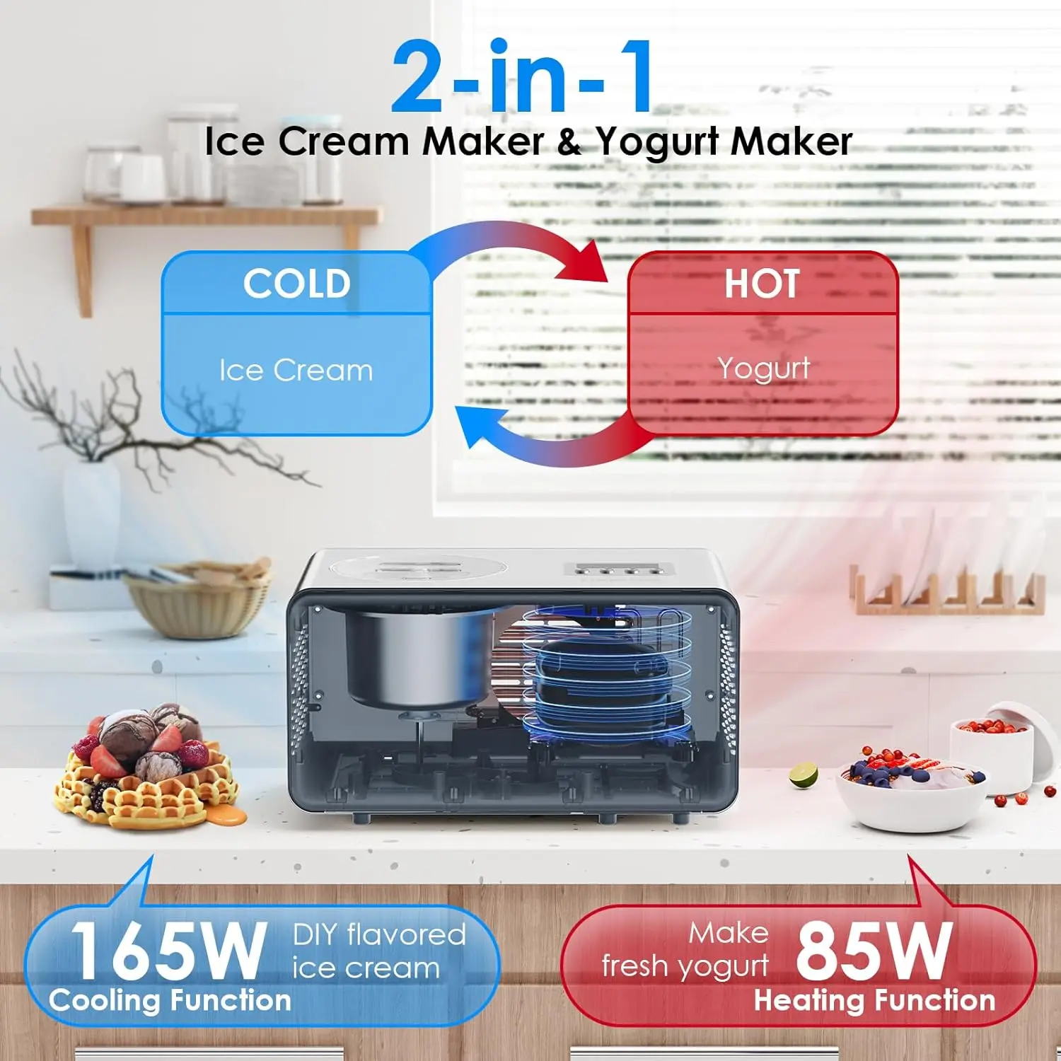 Maker for Home: 2L Automatic Ice Cream Maker Machine with Yogurt Mode, Stainless Steel Homemade Soft Serve Ice Cream M