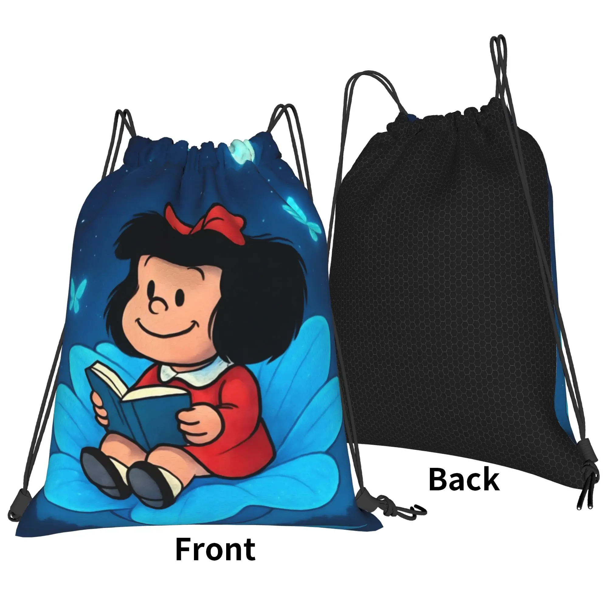 Mafaldas Blue Butterfly Drawstring Backpack Sports Gym Sackpack Water Resistant  String Bags for Running 36cm (W) x 43cm (H)