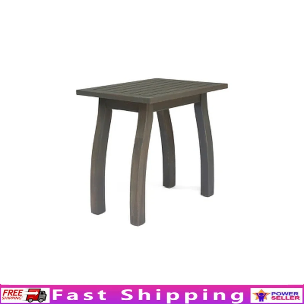 

Outdoor Acacia Wood Accent Table Water-Resistant Stylish Rectangle Design Patio Pool Deck Light Assembly Required