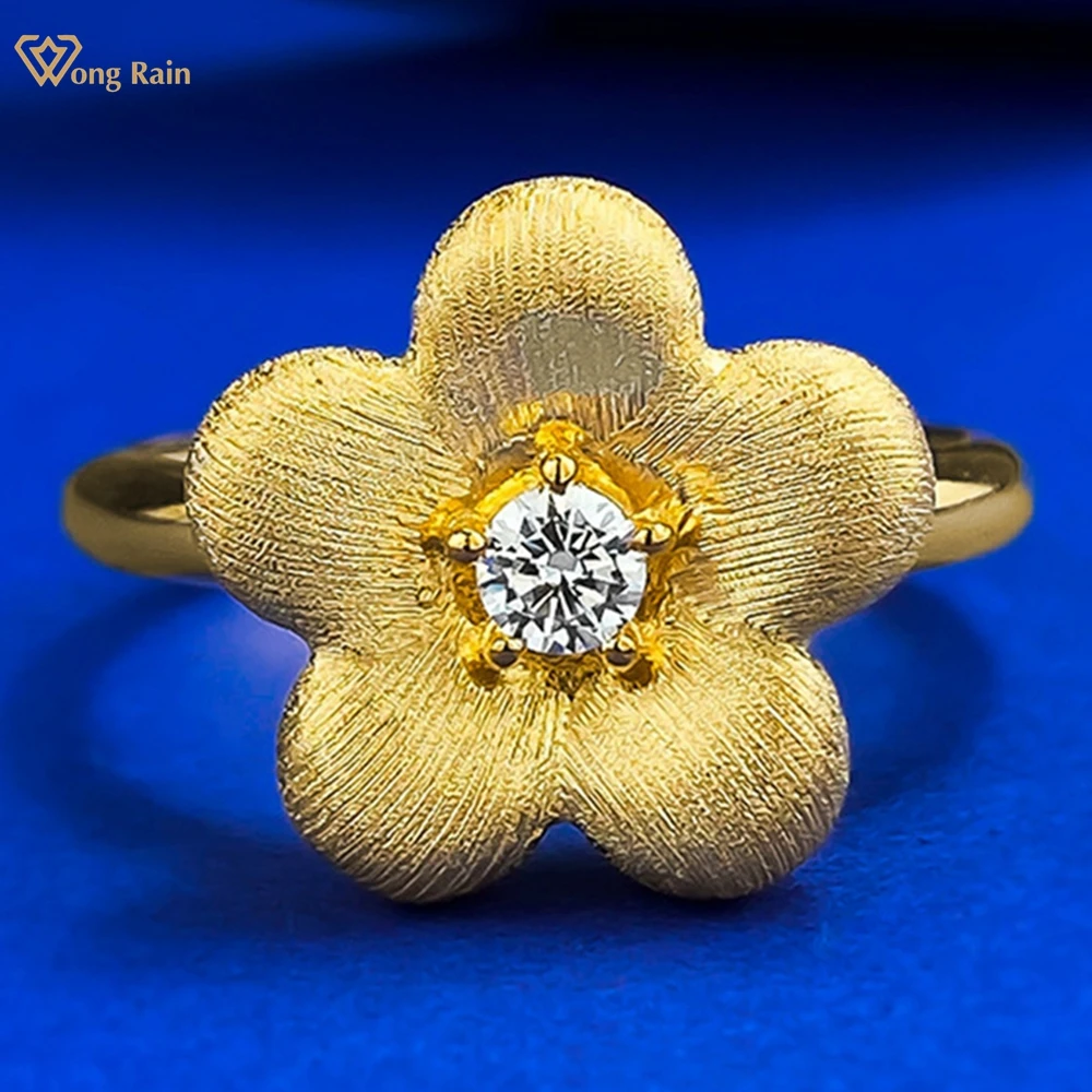 Wong Rain Vintage 925 Sterling Silver Round Cut Lab Sapphire Gemstone Flower Women Rings Wedding Fine Jewelry Anniversary Gifts