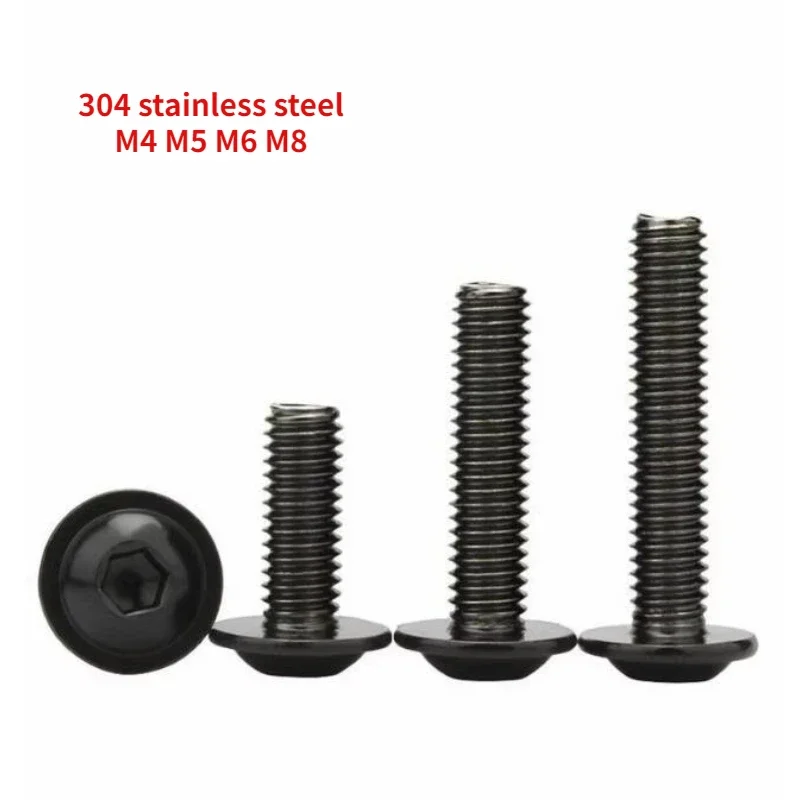 10/20/50/100pcs M4 M5 M6 M8 304 Stainless Steel Socket Head Cap Screw with Gasket Black Allen Bolts Length 6mm To 45mm