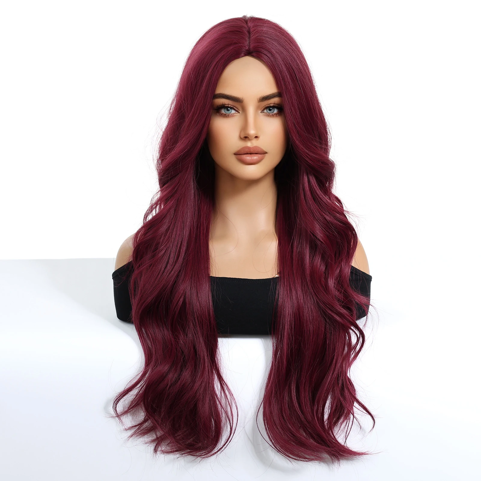 ChristmasChristmas Burgundy P Wigs Super Long Wavy Wig With Medium Part Bangs Curly Synthetic Hair For Women Daily Cosplay Party