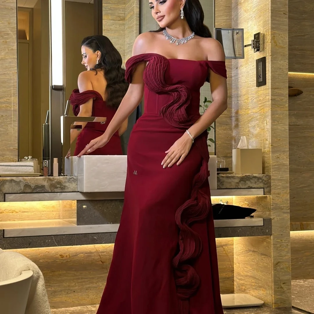 

Off The Shoulder Long Bespoke Occasion Gown Evening Dresses Pastrol Unisex Jersey Retro Dubai Saudi Arabic Prom Customized
